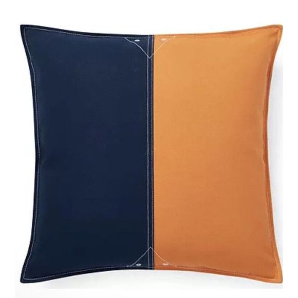 RALPH LAUREN CASEY COLOR BLOCK DECO THROW PILLOW 20” x 20" NAVY ORANGE NWT - Picture 1 of 8